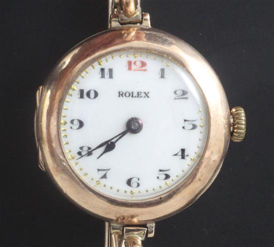 A ladys early 20th century 9ct gold Rolex manual wind wrist watch,